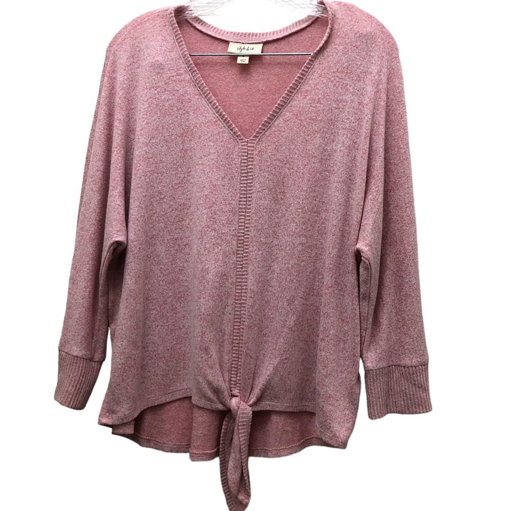 Style & Co V-Neck Long Sleeve Tie-Front Sweater Women's Size M Pink